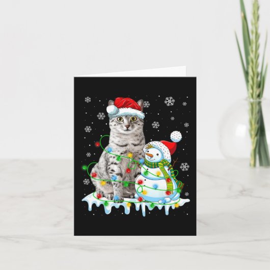 Carte Noël Light Snowman égyptien Mau Cat Pet Lover (Devant)