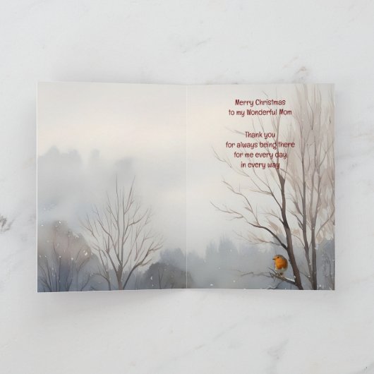 Carte Noël Merveilleux Maman Anglais Robin (Intérieur)