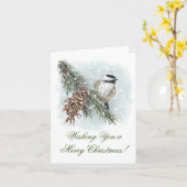 Carte Noël Mésange Hivernale (Fleur jaune)