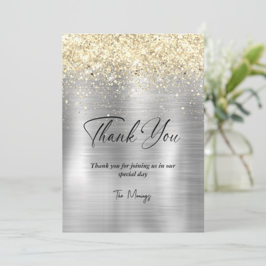 Carte Noël métal brossé or or (Debout devant)