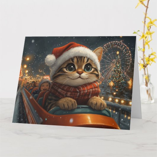 Carte Noël Montagnes Russes Chat Bengal (Fleur jaune)