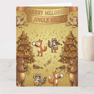 Carte Noël Musical Doré   Animaux & Musique