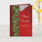 Carte Noël, Musique Notes, Rouge, Branche de pin, Joyeux (Fleur jaune)