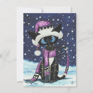 Carte Noël Neige Siamese Chat hiver