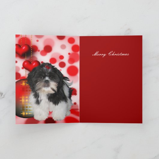 Carte Noël Noël Noël Chien Shitzu Chiot Chiot Coeu (Intérieur)