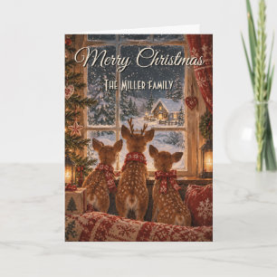 Carte Noël Nordique Fenêtre Cerfs Personnalisable