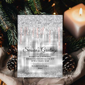 Carte Noël nouvel an argent rose or parties scintillant