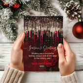 Carte Noël Nouvel An Fleur rouge or parties scintillant 