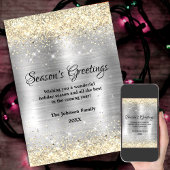 Carte Noël nouvel an métal argent or parties scintillant