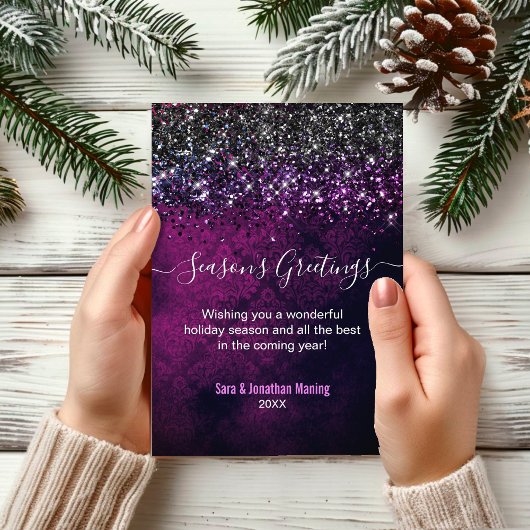 Carte Noël Nouvel an violet noir gouttes de parties scin