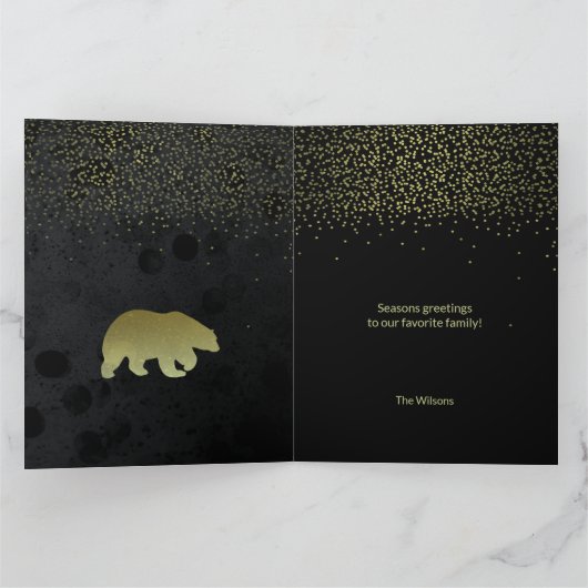 Carte Noel Or Ciel Nuit Noir Et Ours D'Or (Intérieur)