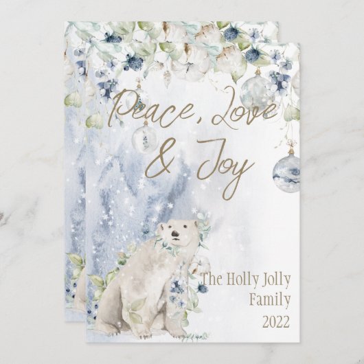 Carte Noel Ours Polaire Snow Foliage Or Personnaliser (Devant / Derrière)