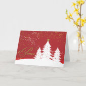 Carte Noël Paix Arbres blancs sur Rouge avec look or (Fleur jaune)