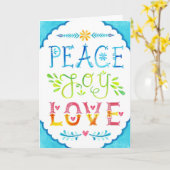 Carte Noël Paix Joie Amour en Aquarelle Typographie (Fleur jaune)