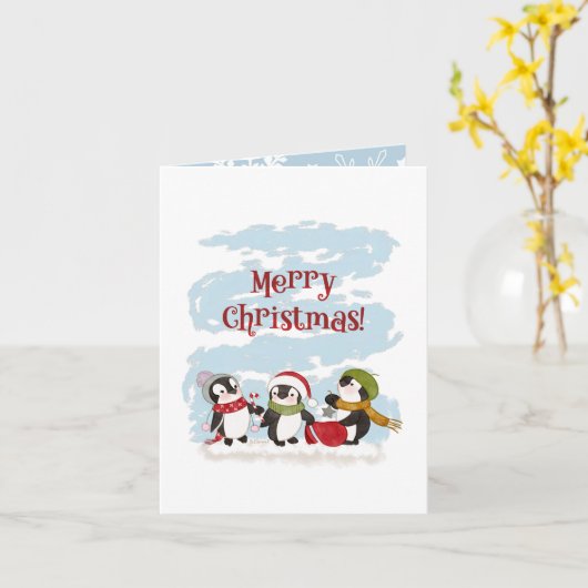 Carte Noël Penguins Salutation (Fleur jaune)