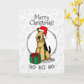 Carte Noël Père Noël Airedale Terrier HO HO (Fleur jaune)