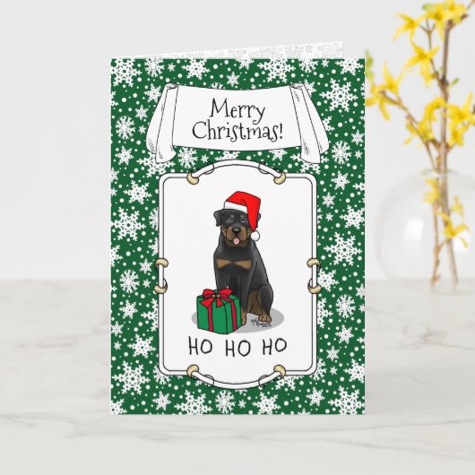 Carte Noël Père Noël Casquette Rottweiler Chien Drôle (Fleur jaune)
