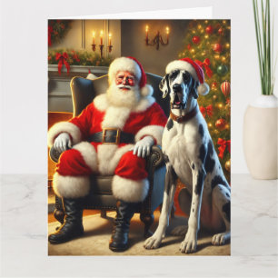 Carte Noël père Noël et Great Dane