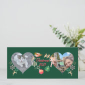 Carte Noël Père Noël et Reindeer 2 Photos Salutation (Debout devant)