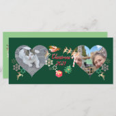 Carte Noël Père Noël et Reindeer 2 Photos Salutation (Devant / Derrière)