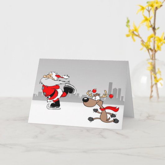 Carte Noël Père Noël et rennes (Fleur jaune)