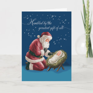 Carte Noël Père Noël Kneeling devant le bébé Jésus