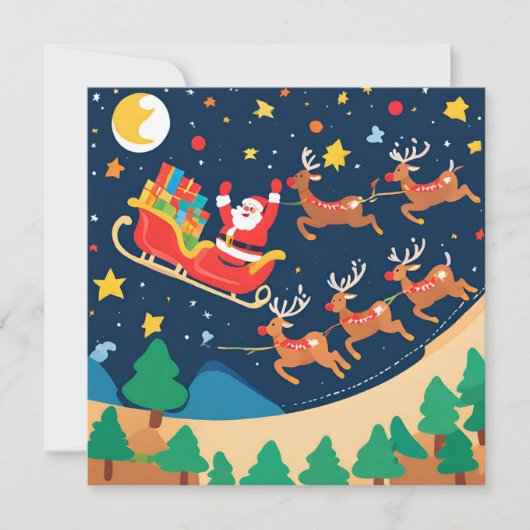 Carte Noël Père Noël Reindeer Arrive En Ville (Devant)