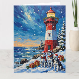 Carte Noël Phare Sibérien Husky Vacances