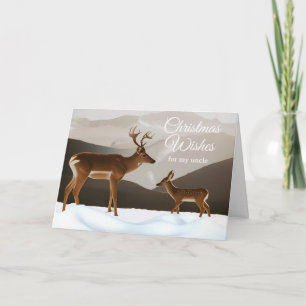 Carte Noël pour Oncle Deer dans un paysage hivernal