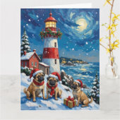 Carte Noël Pug Phare Vacances (Fleur jaune)
