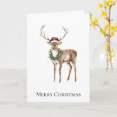 Carte Noël Red Santa Hat Reindeer (Fleur jaune)