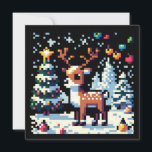 Carte Noël Reinder Winter Wonderland Pixel Art<br><div class="desc">Adorable renne d'art pixel,  sapin de Noël sur une nuit enneigée.</div>