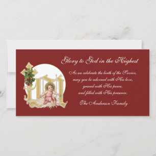 Carte Noël Religieux Bébé Jésus Croix Florale