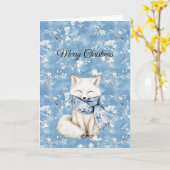 Carte Noël Renard Floral Bleu (Fleur jaune)