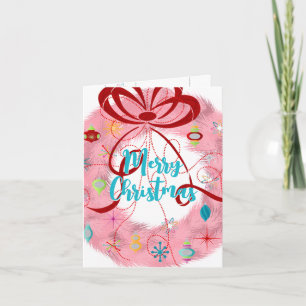 Carte Noël rétro turquoise Wreath