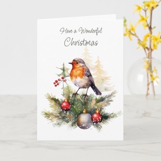 Carte Noël Robin Pine Baubles (Fleur jaune)