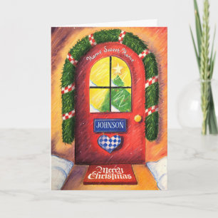 Carte Noël Rouge Convivial Porte d'Entrée Chaleureuse Ma