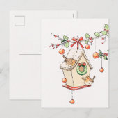 Carte Noël rouge-gorge neige, Robin Christmas card (Devant / Derrière)