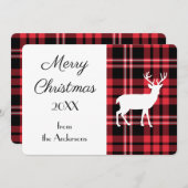 Carte Noël Rouge Tartan Plaid Motif White Stade (Devant / Derrière)