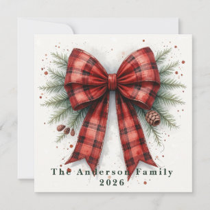 Carte Noël Ruban de Noël Aquarelle Rouge Fêtes