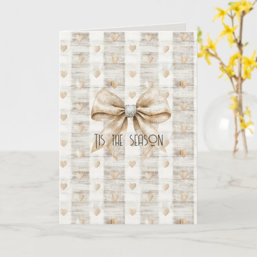 Carte Noël rustique crème Arc argenté (Fleur jaune)