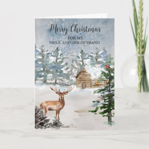 Carte Noël rustique Deer Niece et Mari