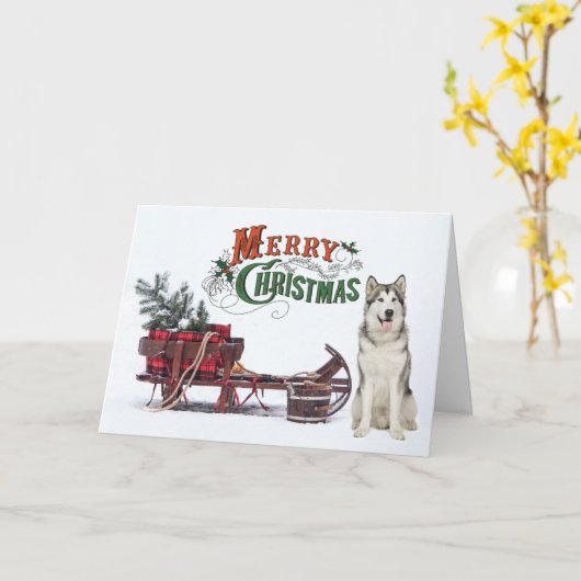 Carte Noël rustique Husky (Fleur jaune)