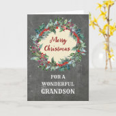 Carte Noël rustique Wreath Grandson Noël (Fleur jaune)