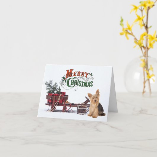 Carte Noël rustique Yorkie (Fleur jaune)
