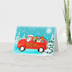 Carte Noël Saint Bernard Chariot de livraison cadeaux