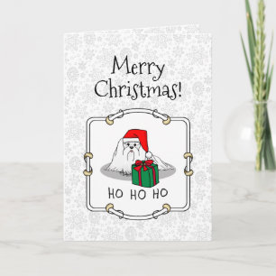 Carte Noël Santa Hat Maltese Chien mignonne Drôle