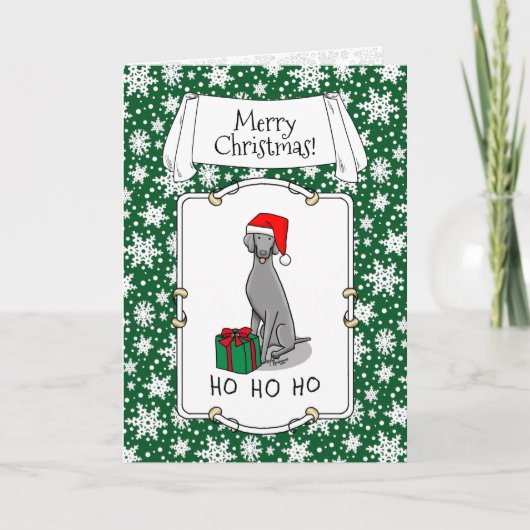 Carte Noël Santa Hat Weimaraner Chien (gris 1) mignon (Devant)
