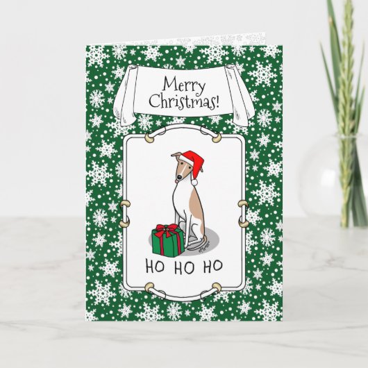 Carte Noël Santa Hat Whippet Chien Faune et blanc mignet (Devant)