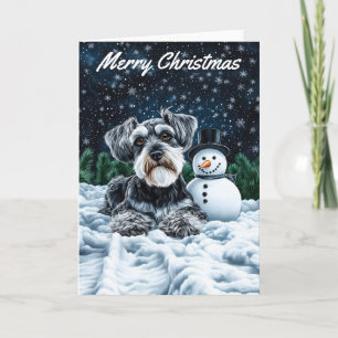 Carte Noël Schnauzer et Snowman